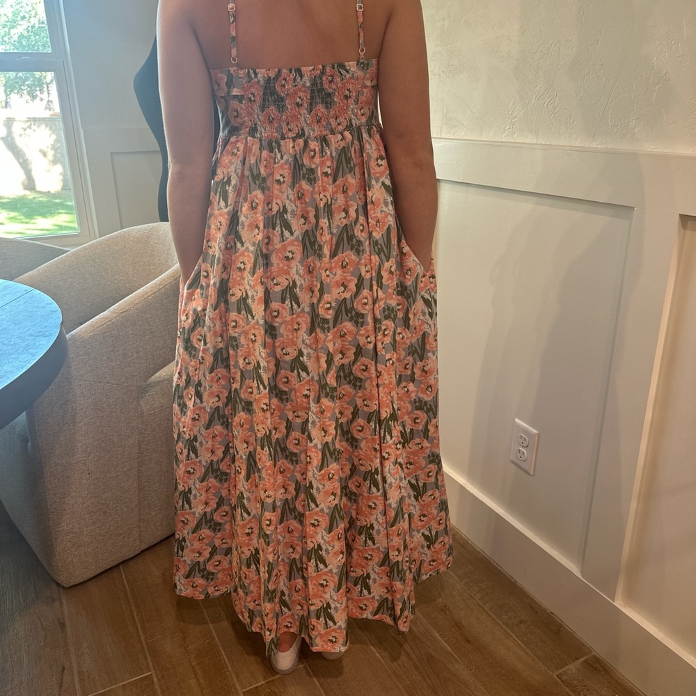 Nordstrom Coral Floral Midi‎ Dress - Picture 3 of 5